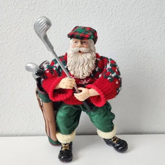 Vintage Terrys Village Christmas Golfing Santa With Golf Bag And Clubs 9in Tall - Picture 11 of 11